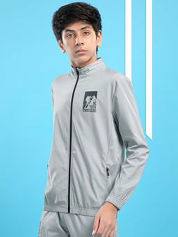 Boys Colorblock Slim Fit Mock Neck Sports Jacket with TS FLEXI in Ash - 4