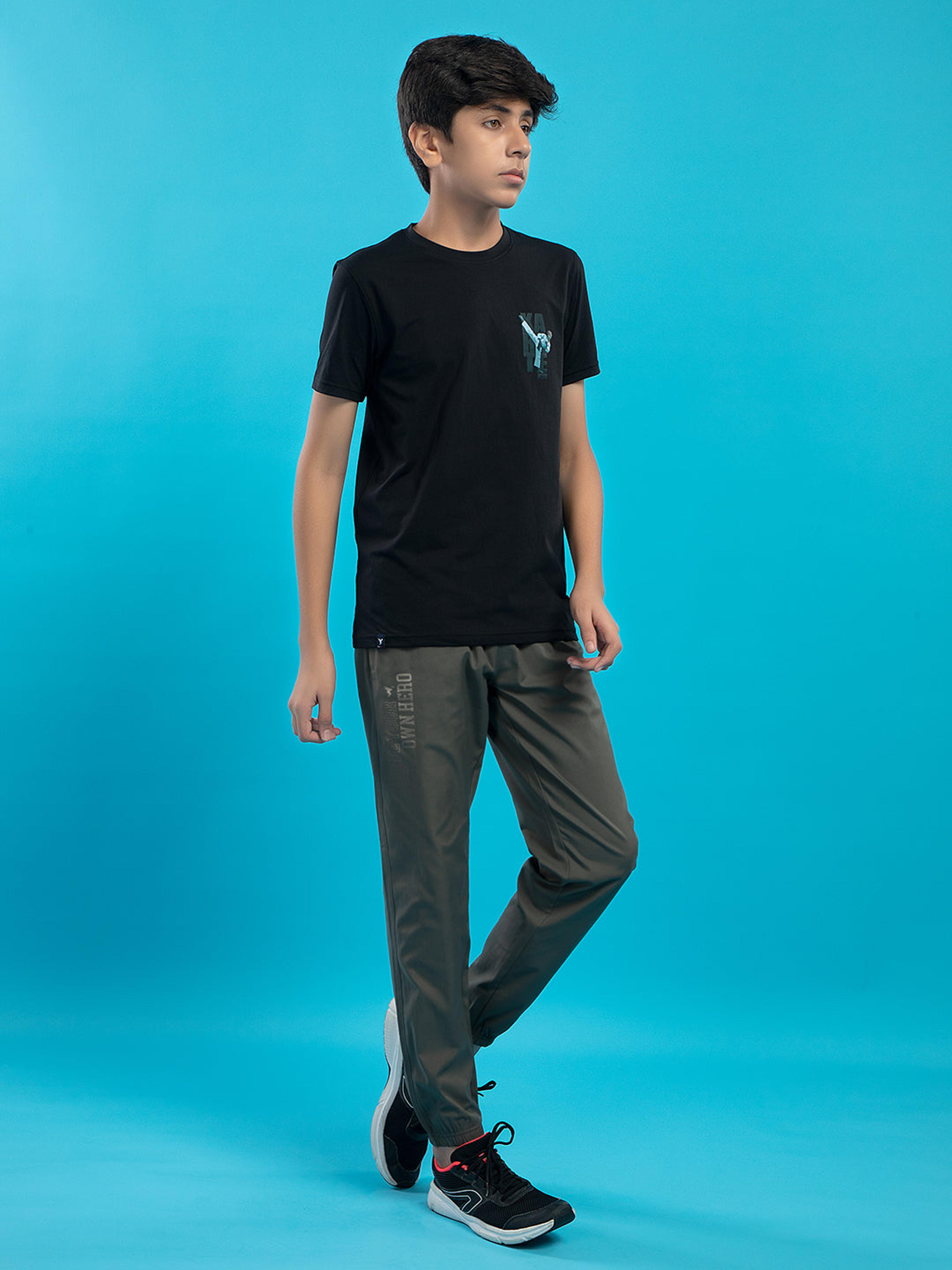Boys Printed Slim Fit Joggers with TECHNO GUARD in Beetle - 4