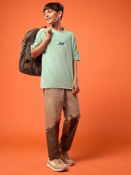 Boys Printed Typography Round Neck Sports T-shirt Regular Fit with ELASTO PLUS in Grayed Jade - 5