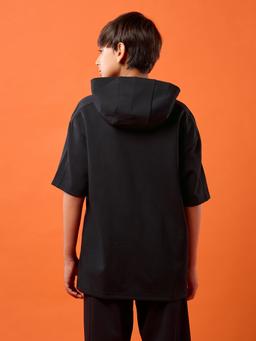 Boys Drop Shoulder Relaxed Hooded T-shirt in Black - 3