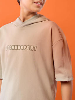 Boys Drop Shoulder Relaxed Hooded T-shirt in Oyster Gray - 6