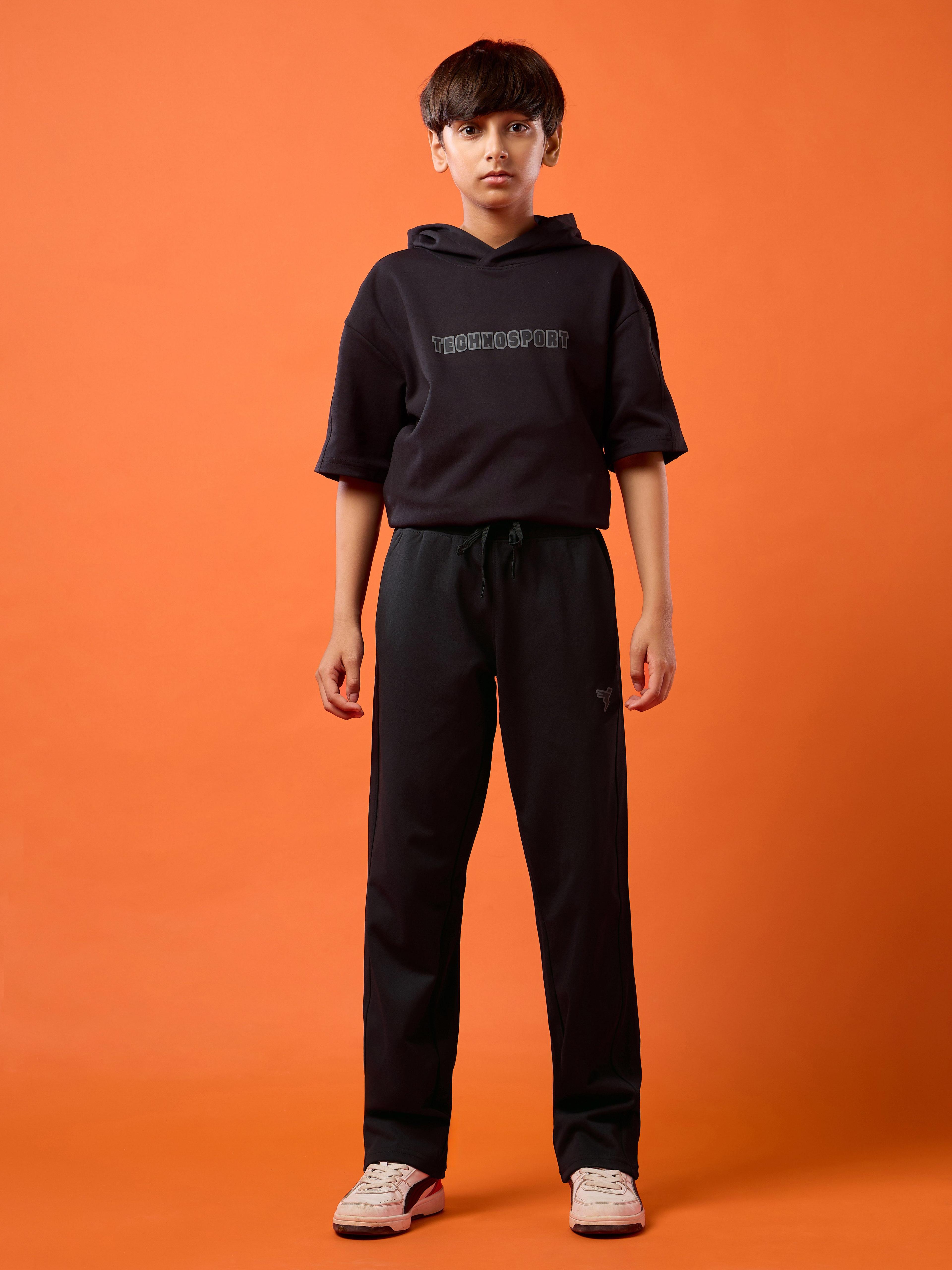 Boys Regular Fit Sports Trackpants with ELASTOPLUS in Black - 2