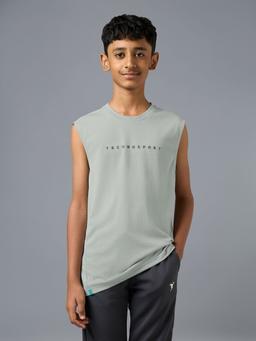 Boys' Millenova Sleeveless T-Shirt, Quick Dry Sports Tee with VENTMESH in Ash - 2