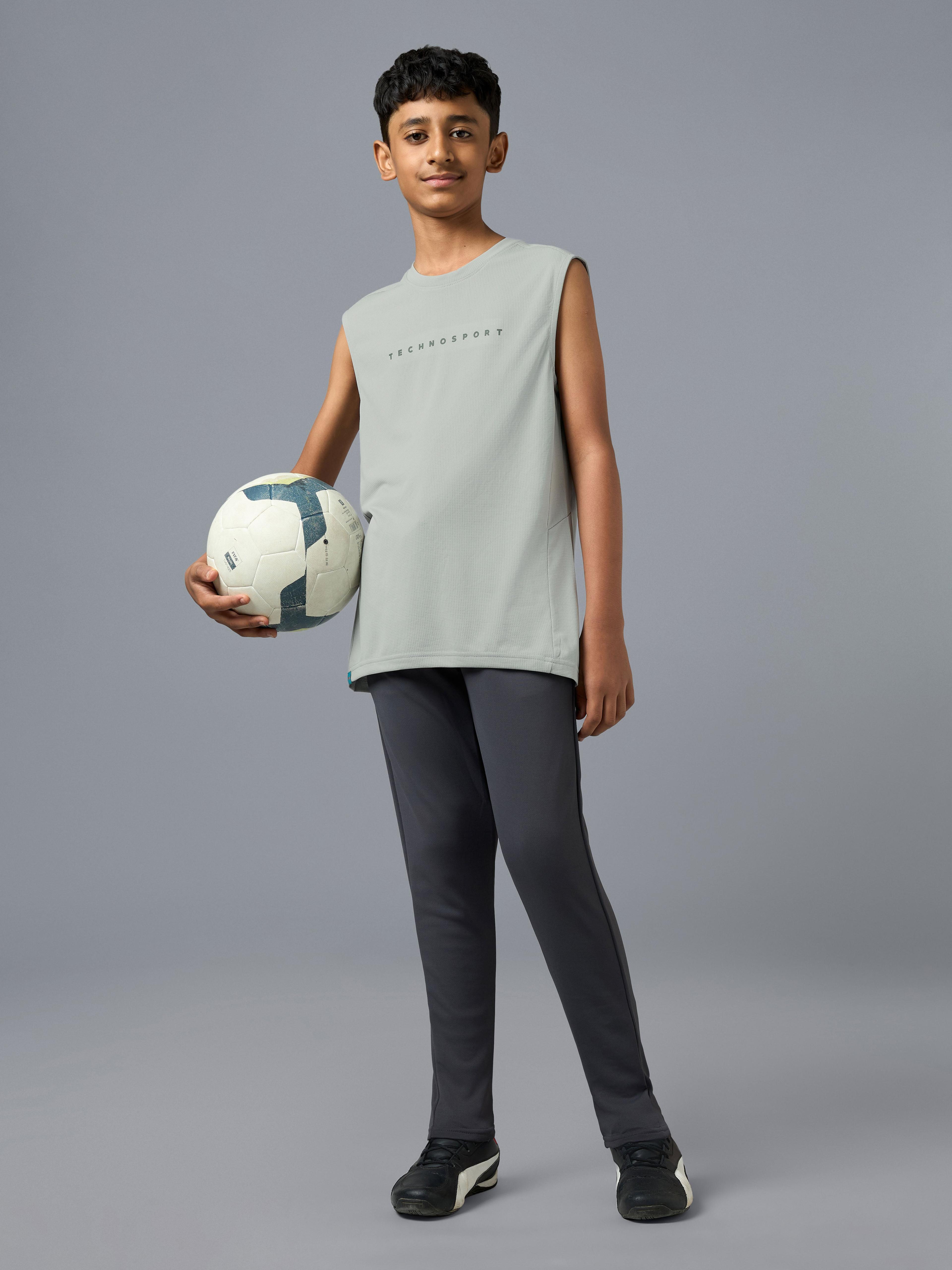 Boys' Millenova Sleeveless T-Shirt, Quick Dry Sports Tee with VENTMESH in Ash - 6
