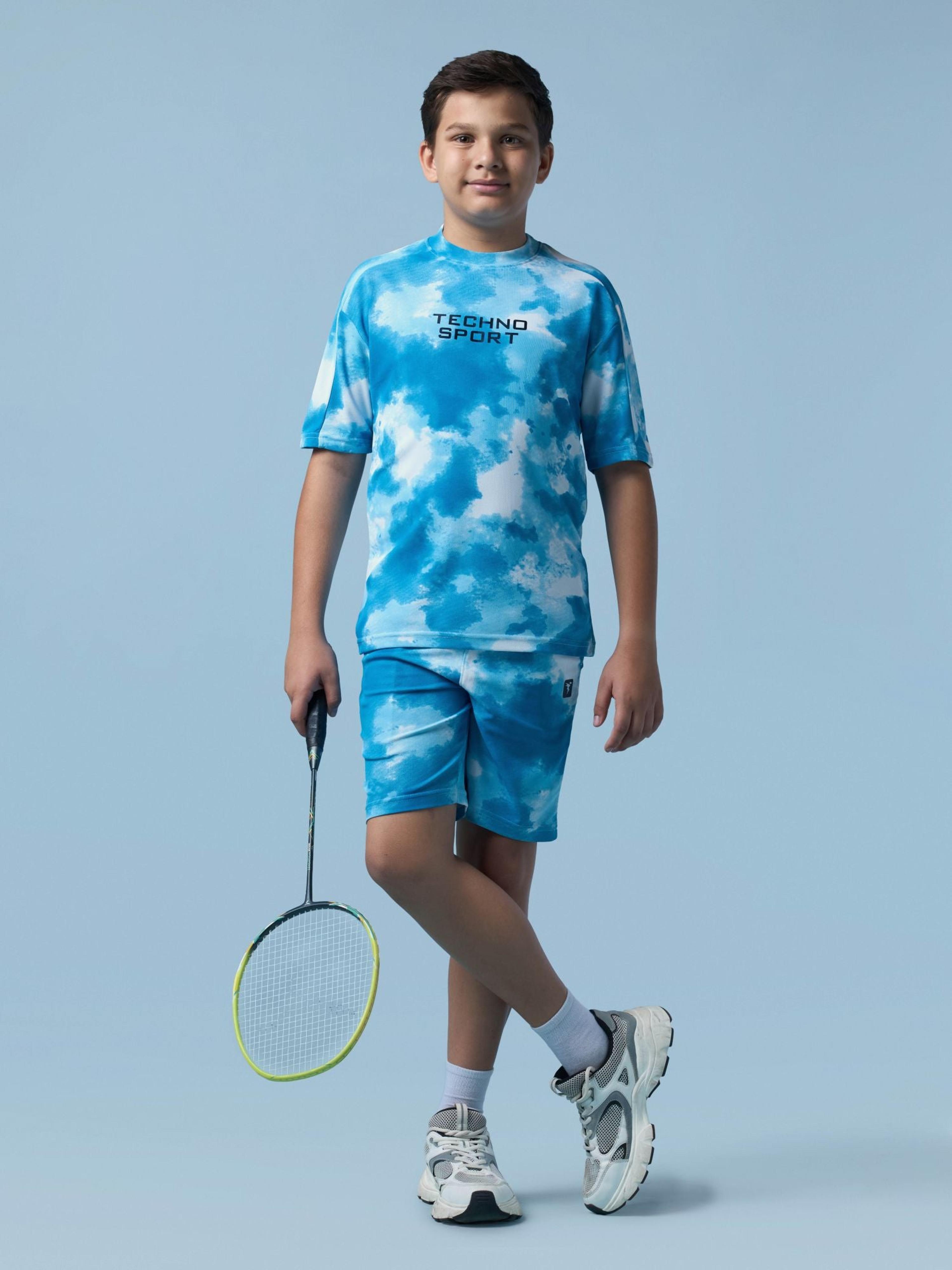 Boys Tie & Dye Printed Regular Fit Shorts with MATPIQ for Casual Wear, Sports, and Playtime in Sky Blue - 5