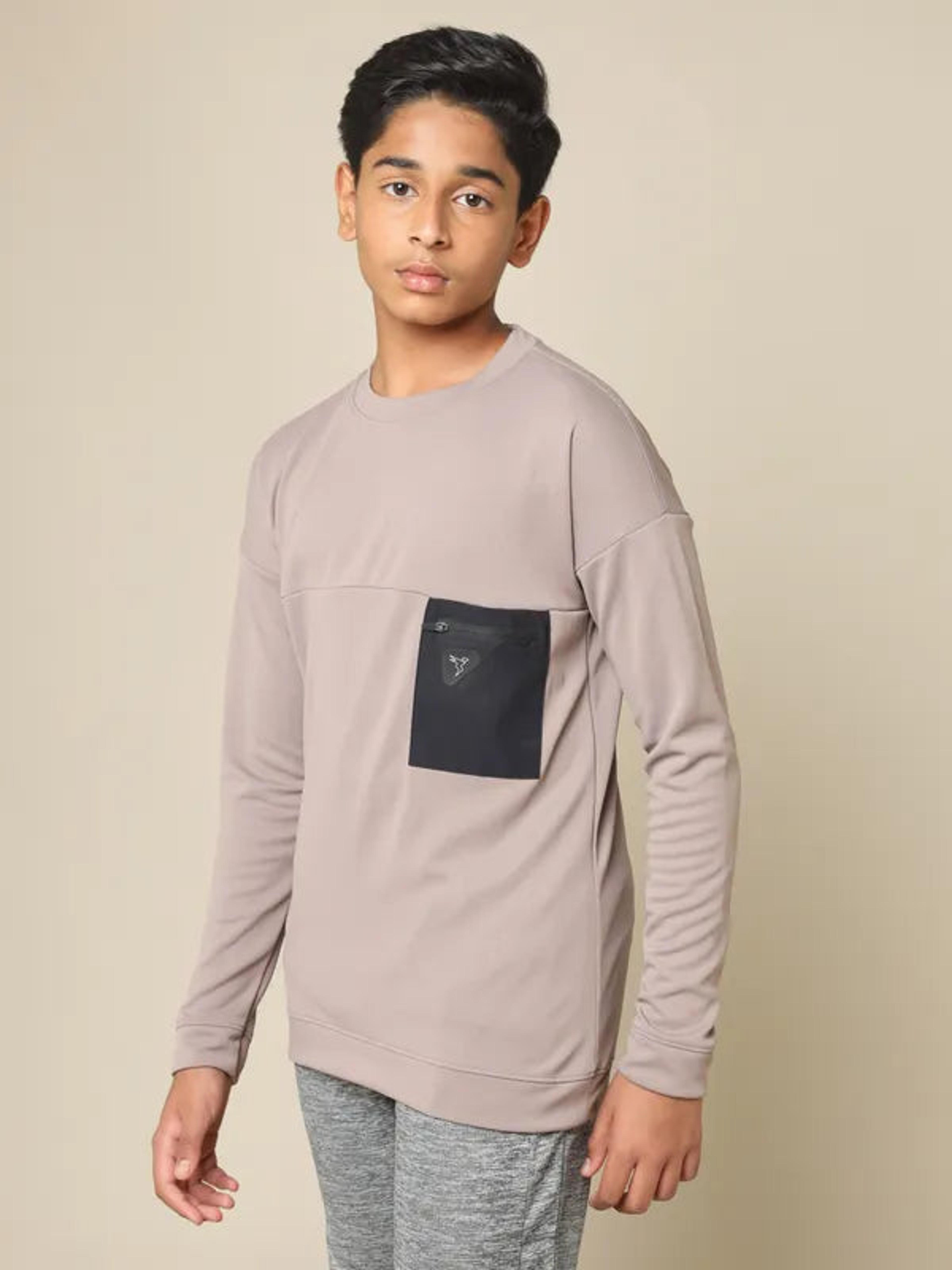Boys Solid Slim Fit Crew Neck Pullover with TECHNO DRY in Linden - 4