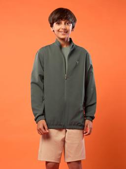 Boys Solid Slim Fit Mock Neck Sports Jacket with TECHNOLITE in Beetle - 2