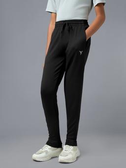 Boys Solid Regular Fit Sports Trackpants with TECHNO DRY in Black