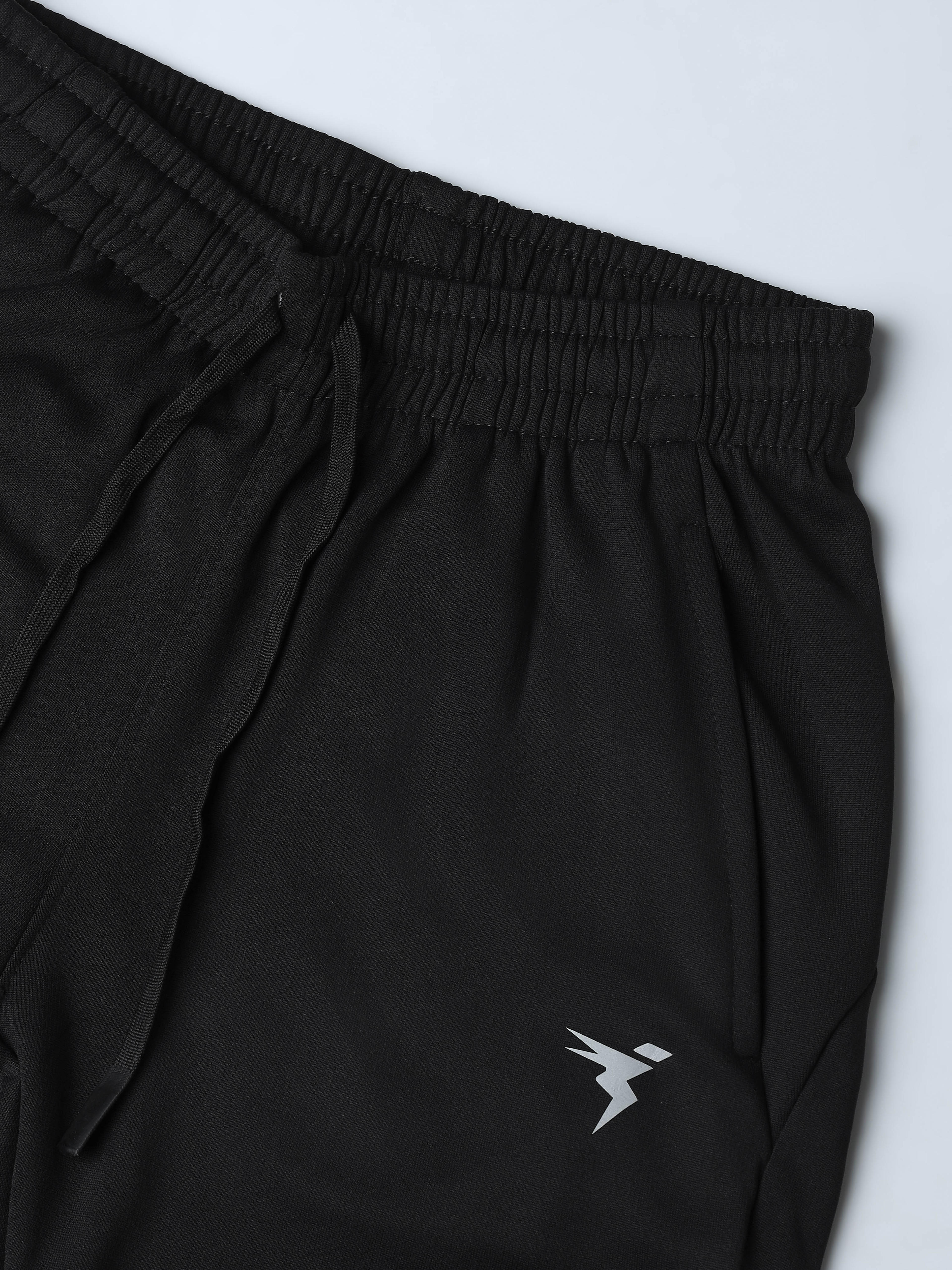 Boys Solid Regular Fit Sports Trackpants with TECHNO DRY in Black - 7