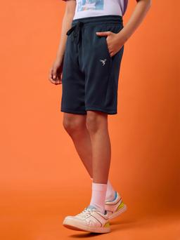 Boys Solid Slim Fit Shorts with TECHNO GUARD in Navy Blue - 4
