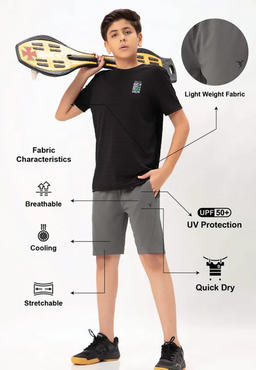 Boys Solid Slim Fit Shorts with TECHNO GUARD in Iron Grey - 2