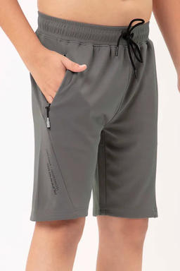 Boys Solid Slim Fit Shorts with TECHNO GUARD in Iron Grey - 6