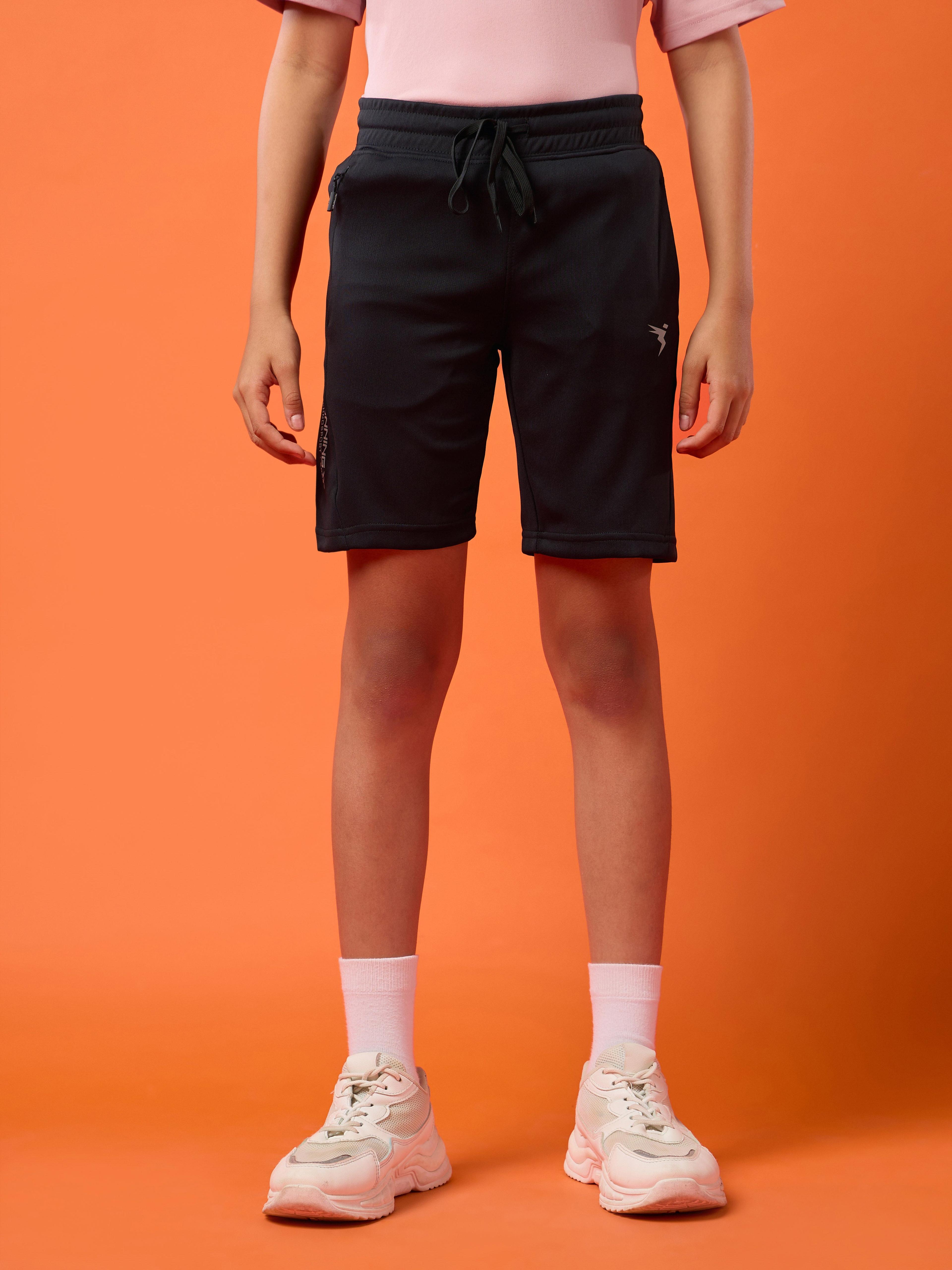 Boys Solid Slim Fit Shorts with TECHNO GUARD in Black - 2