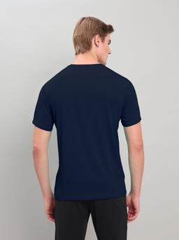 Men Solid Slim Fit Crew Neck T-shirt with TECHNO COOL+ in Navy B - 2