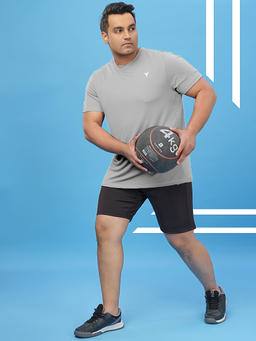 Men Solid Slim Fit Crew Neck T-shirt with TECHNO COOL+ in Ash - 3