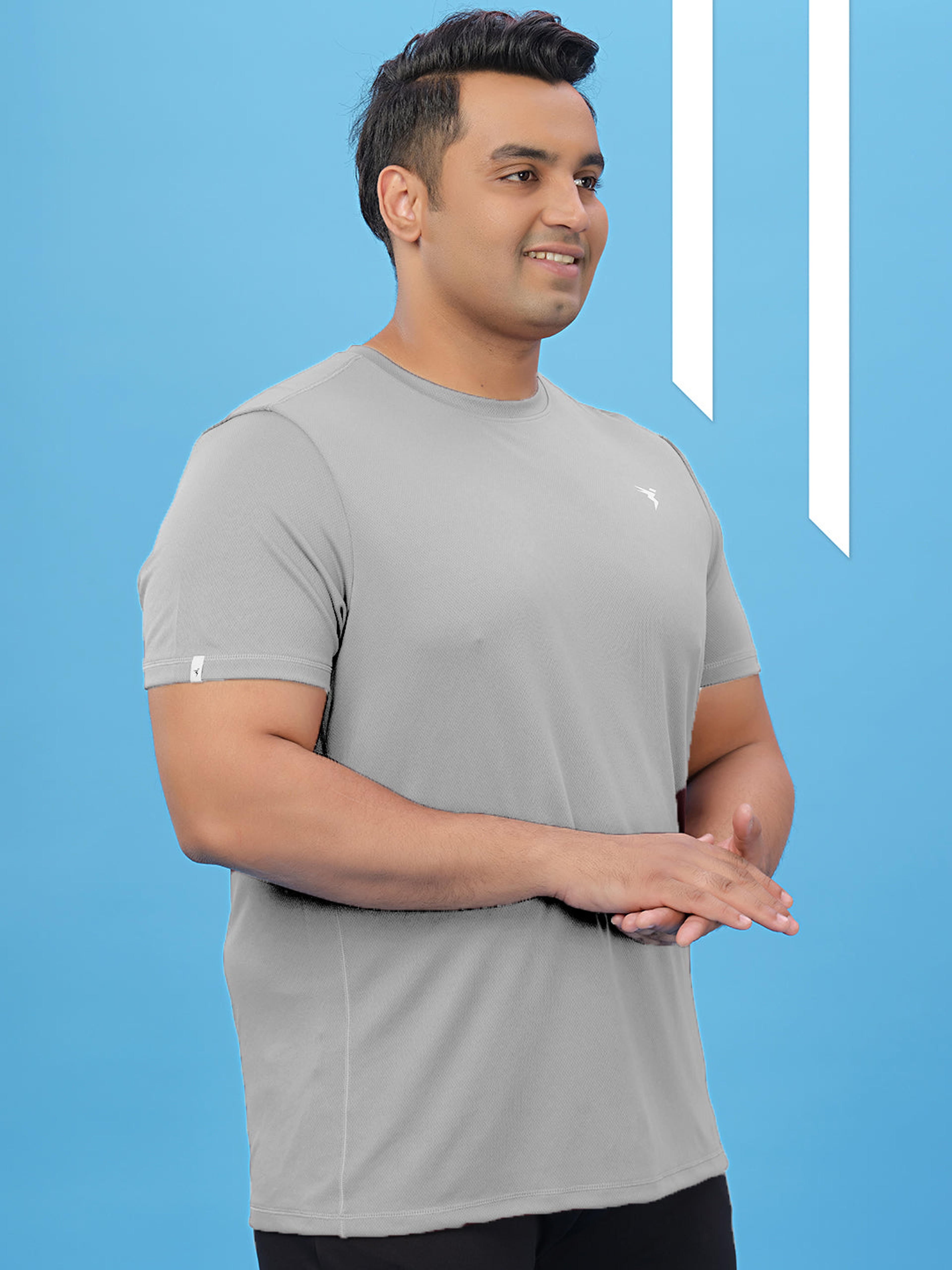 Men Solid Slim Fit Crew Neck T-shirt with TECHNO COOL+ in Ash - 4