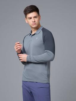 Men Colorblock Slim Fit Polo T-shirt with TECHNO COOL+ in Light Grey - 4