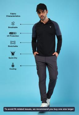 Men Colorblock Slim Fit Polo T-shirt with TECHNO COOL+ in Black - 4