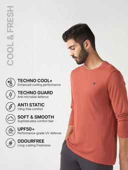 Men Solid Slim Fit Crew Neck T-shirt with TECHNO COOL+ in Chilli Flakes - 3