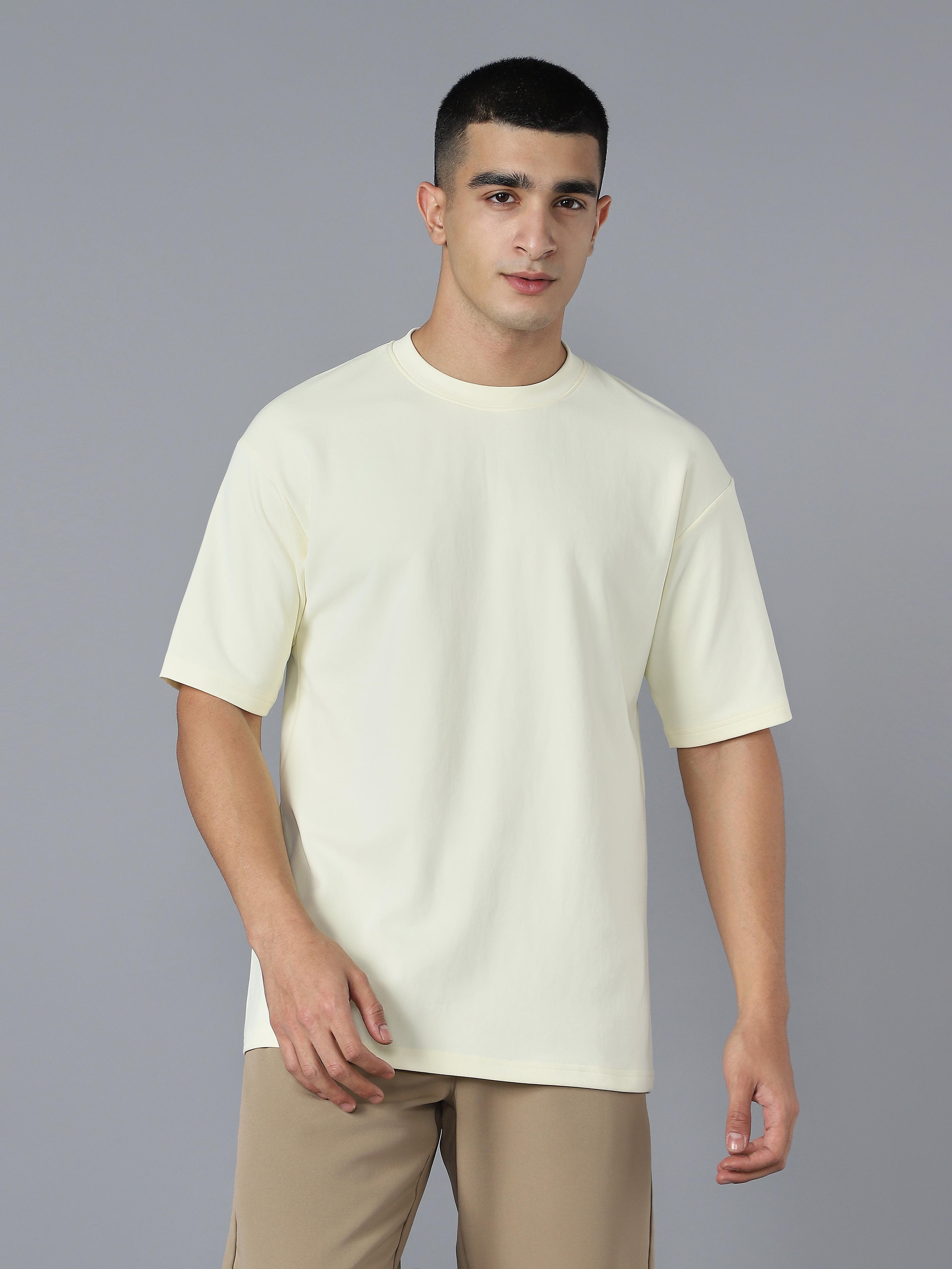 Men Solid Oversized Crew Neck T-shirt with CLOUDFLEX