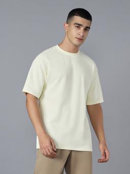 Men Solid  Oversized Crew Neck T-shirt with CLOUDFLEX in Yellow - 3
