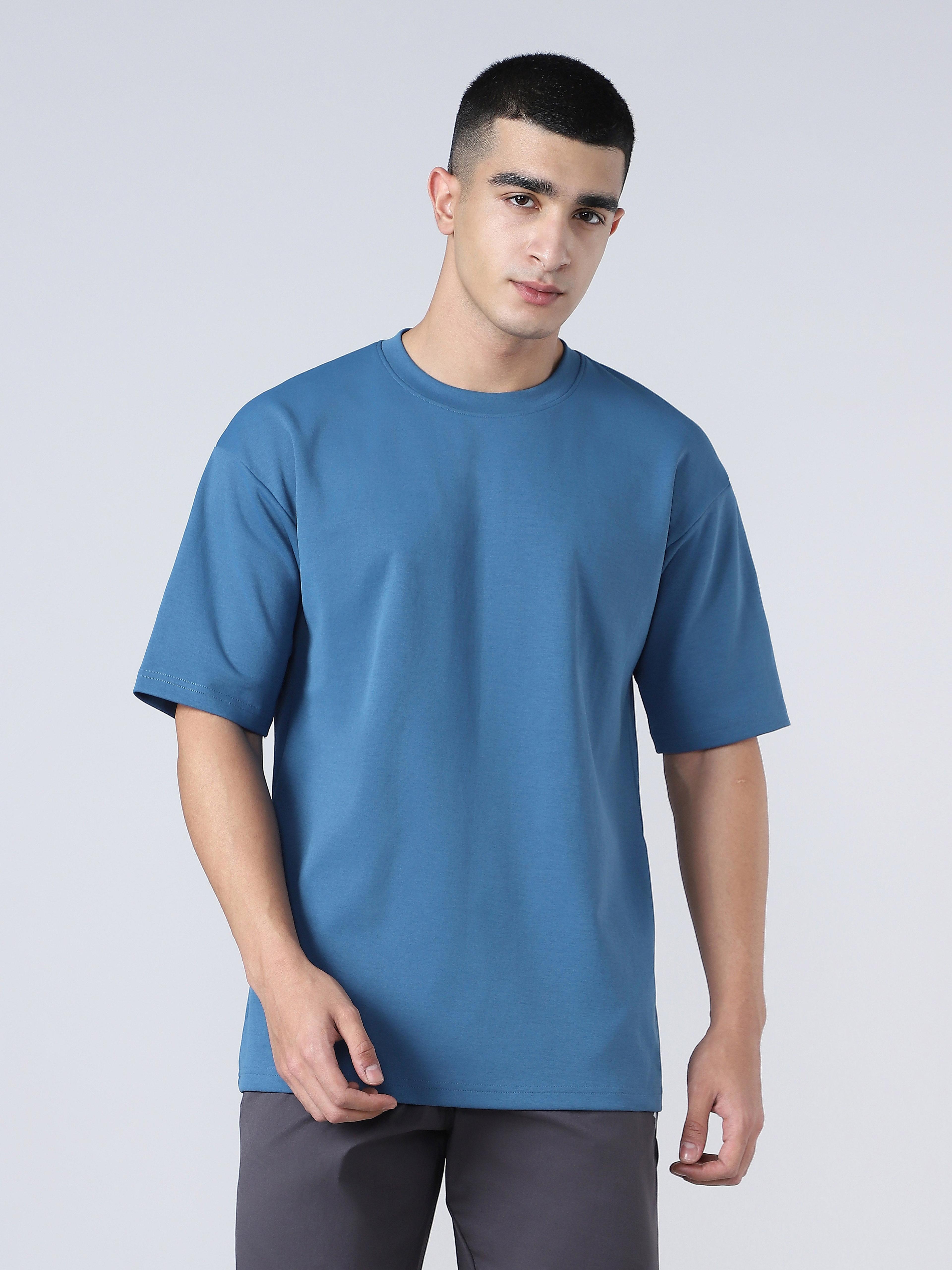 Men Solid Oversized Crew Neck T-shirt with CLOUDFLEX