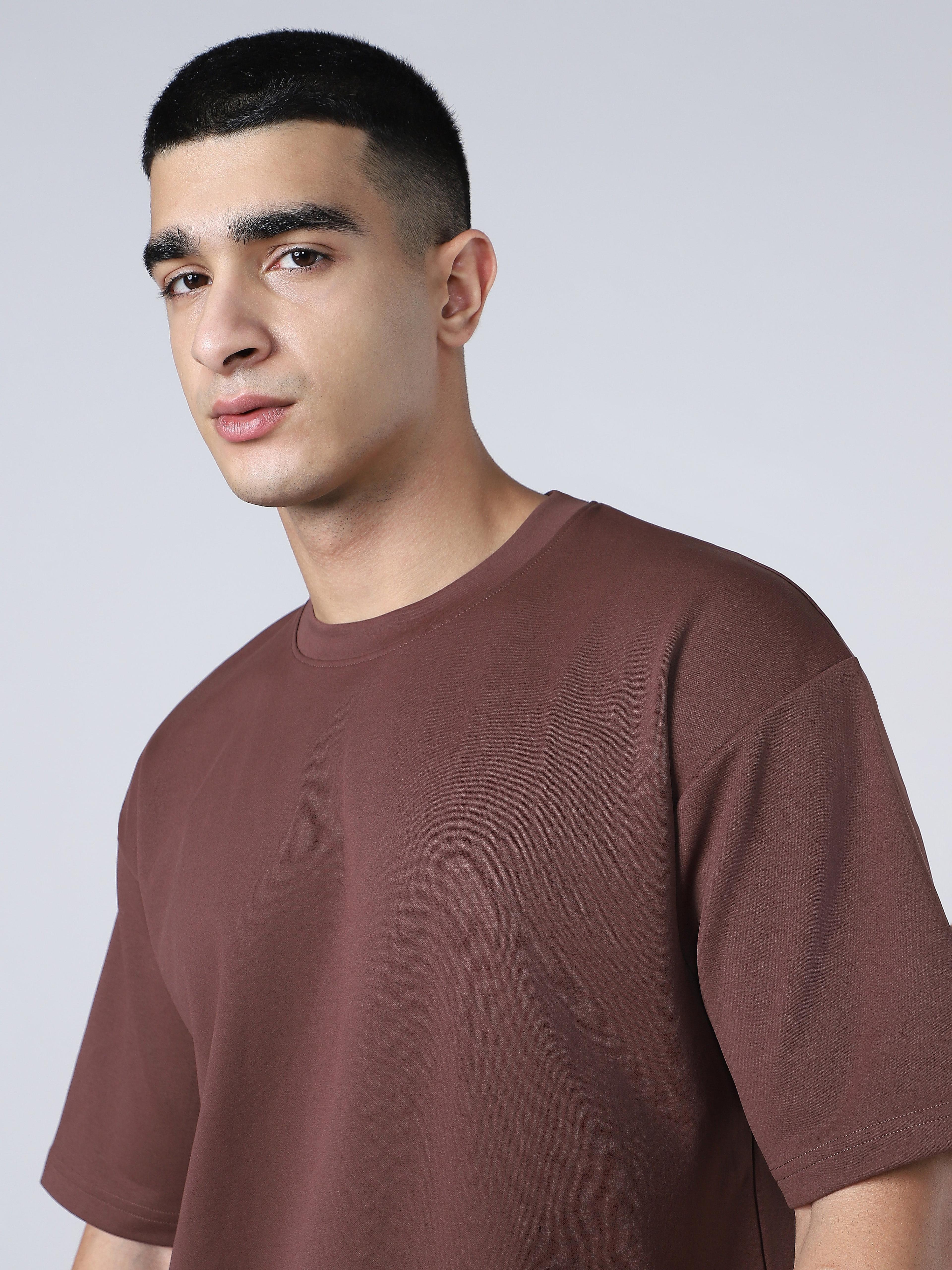 Men Solid  Oversized Crew Neck T-shirt with CLOUDFLEX in Chocolate A - 5