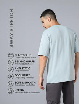 Men Solid  Oversized Crew Neck T-shirt with CLOUDFLEX in Aqua Grey - 3