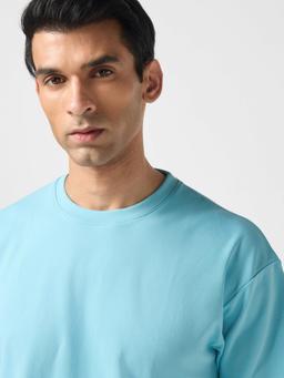 Men Solid  Oversized Crew Neck T-shirt with CLOUDFLEX in Sky Blue - 5
