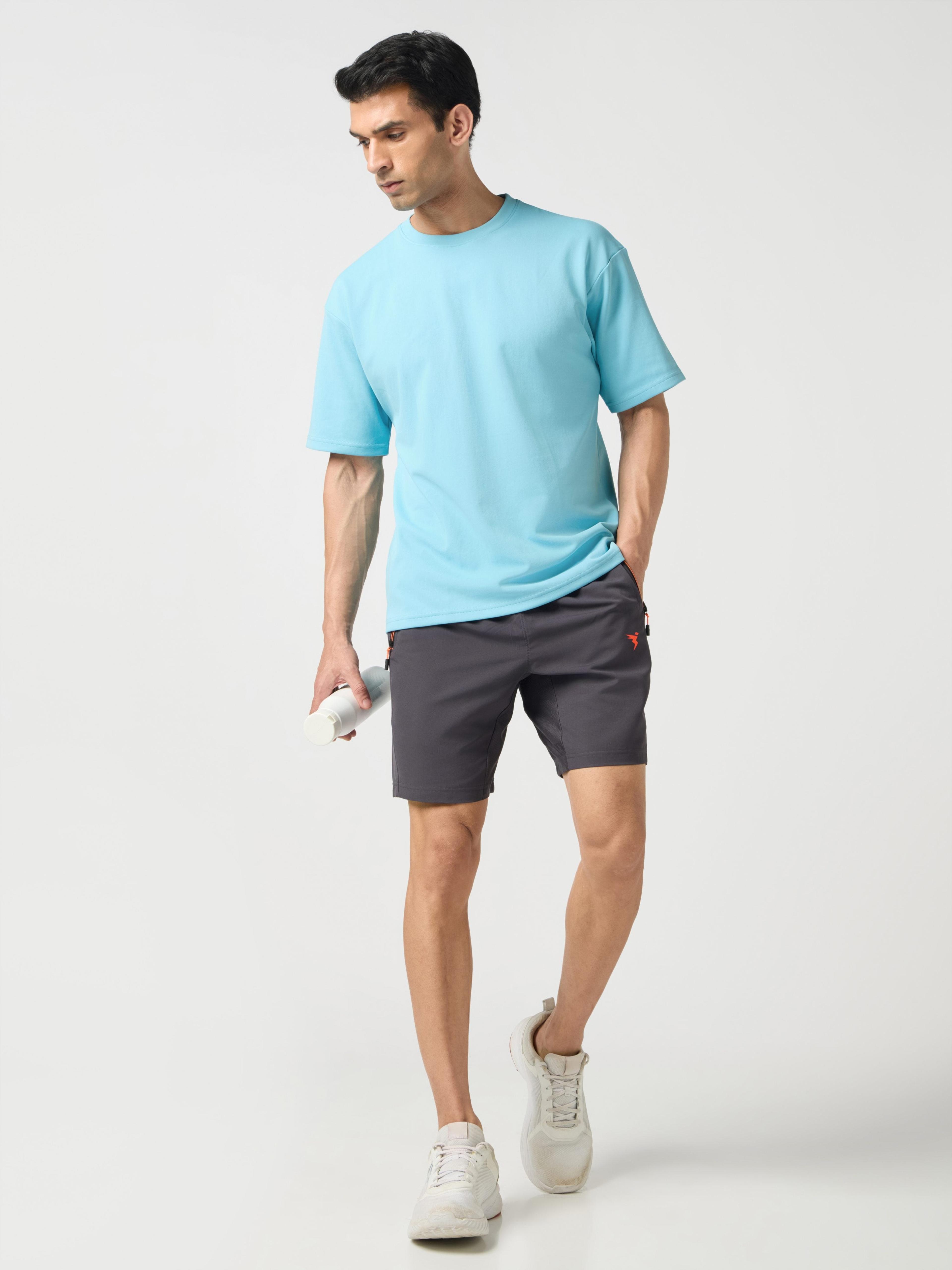 Men Solid  Oversized Crew Neck T-shirt with CLOUDFLEX in Sky Blue - 6