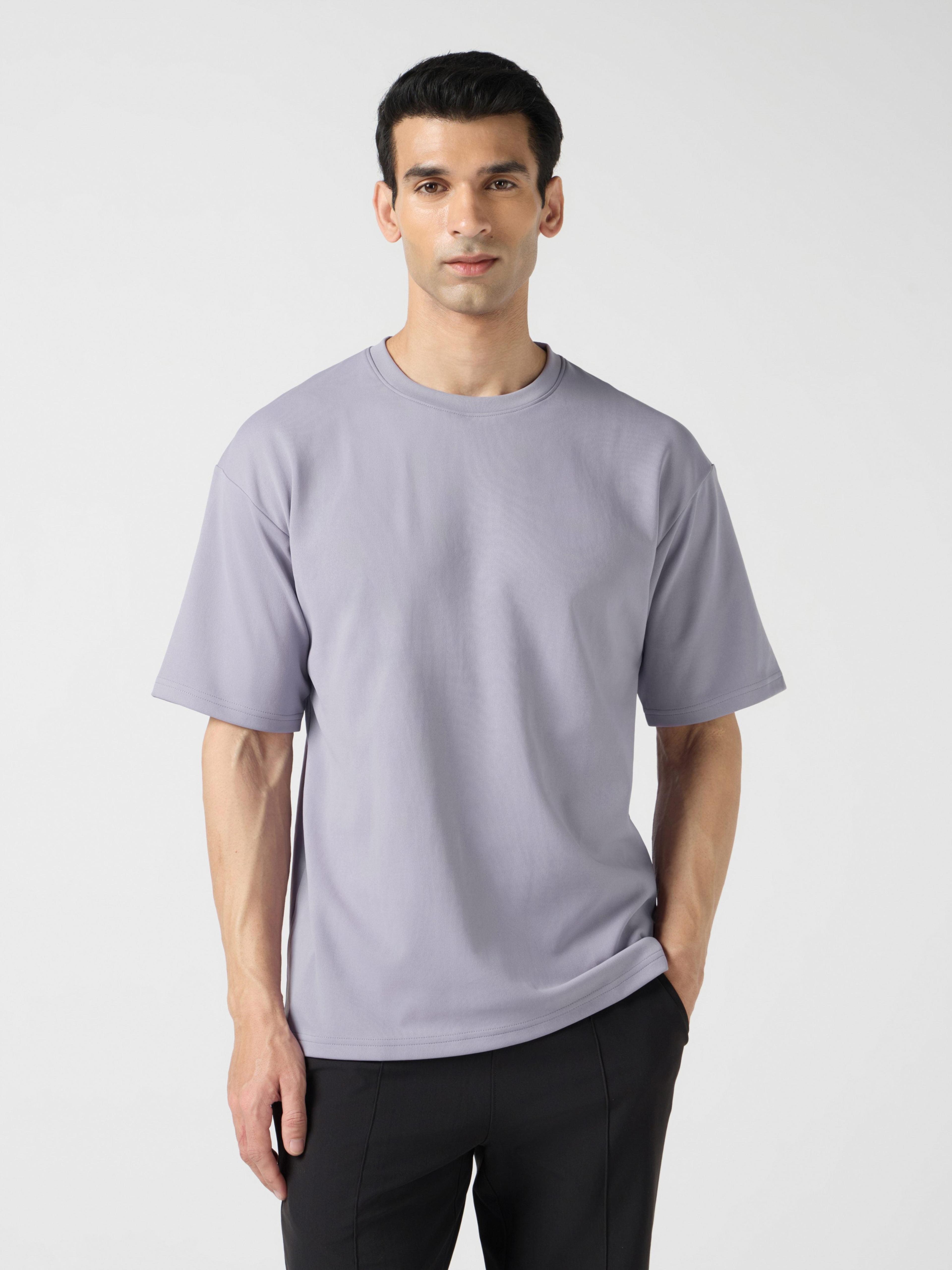 Men Solid  Oversized Crew Neck T-shirt with CLOUDFLEX in Moon - 2