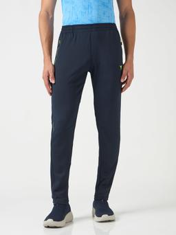 Men Solid Slim Fit Trackpants with TECHNO DRY in Navy Blue - 2