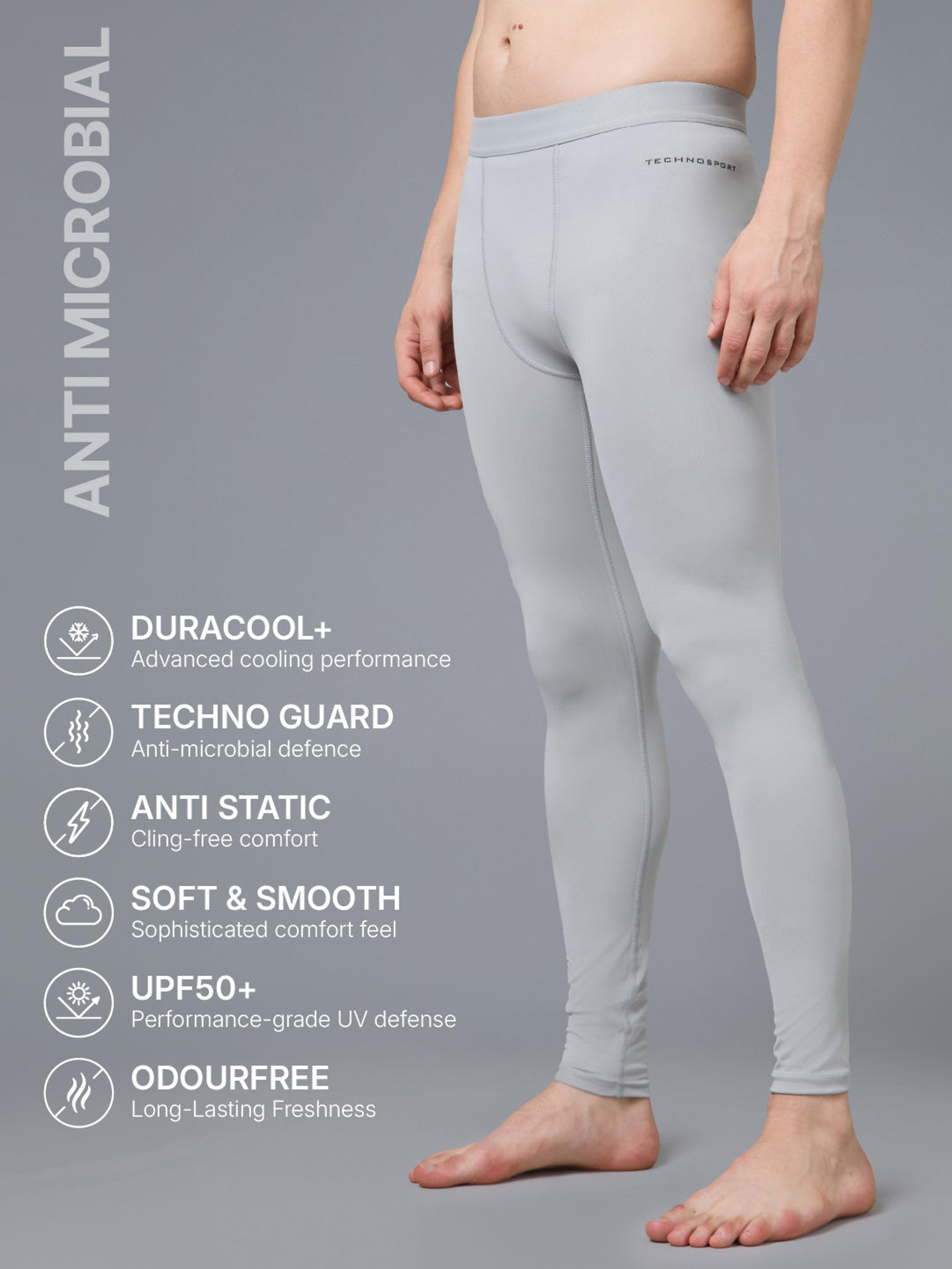 Men Solid Slim Fit Compression Tights with ELASTOPLUS in Ash - 4