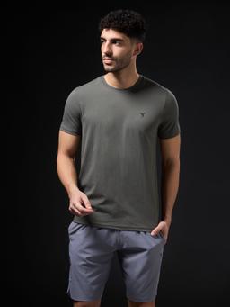 Men Solid Slim Fit Crew Neck T-shirt with COTFLEX in Beetle - 2