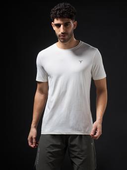 Men Solid Slim Fit Crew Neck T-shirt with COTFLEX in Off White - 2