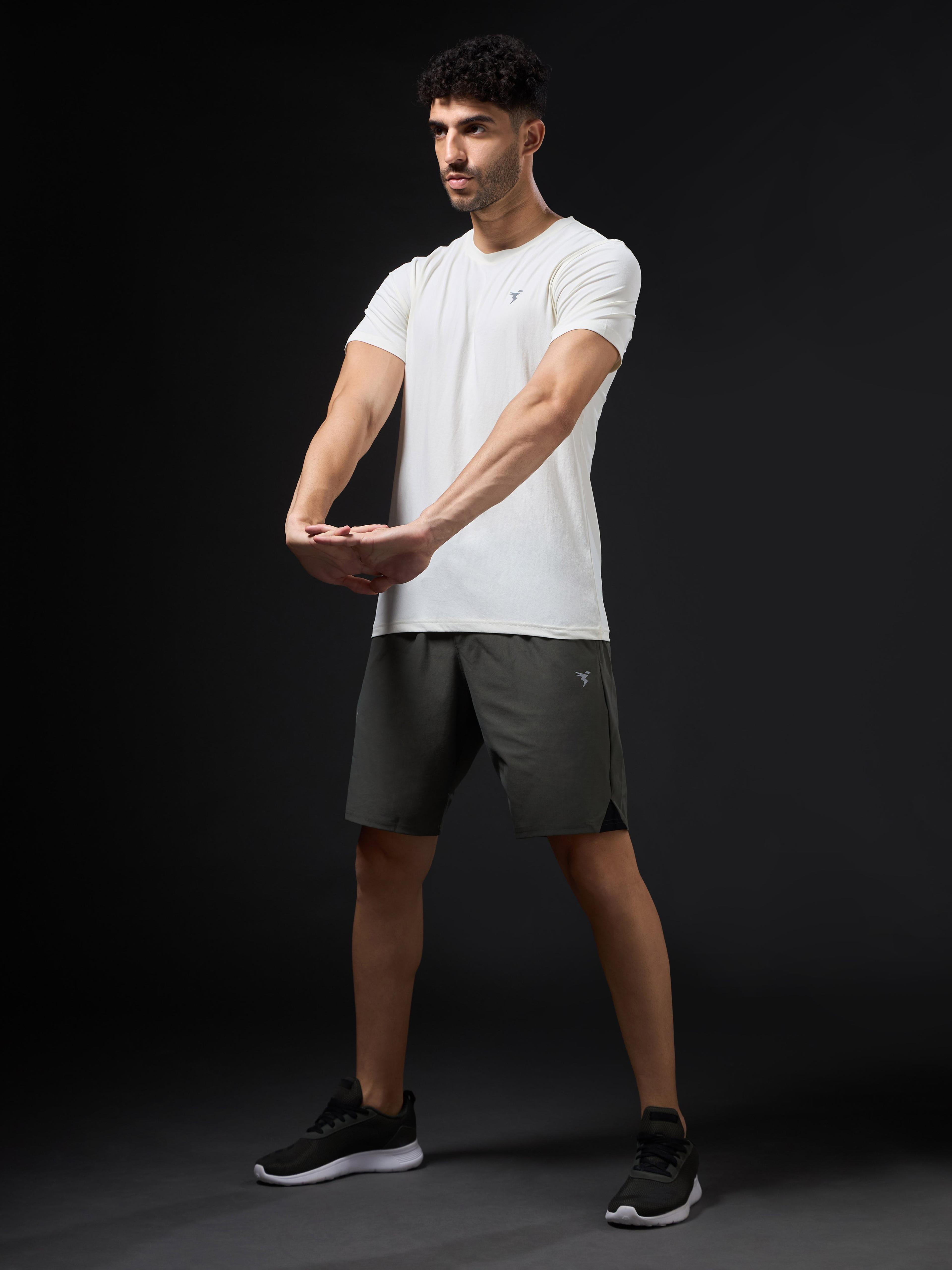 Men Solid Slim Fit Crew Neck T-shirt with COTFLEX in Off White - 5