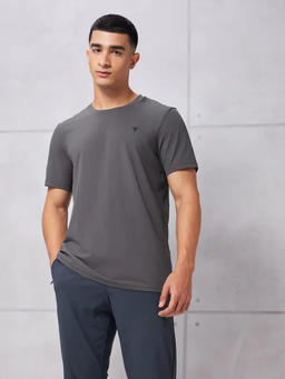 Men Solid Slim Fit Crew Neck T-shirt with COTFLEX in Iron Grey - 4