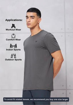 Men Solid Slim Fit Crew Neck T-shirt with COTFLEX in Iron Grey - 7