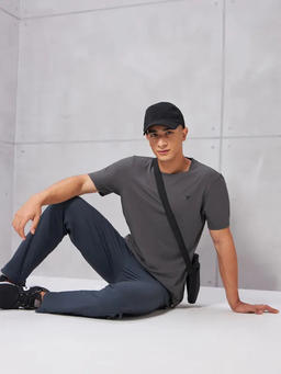 Men Solid Slim Fit Crew Neck T-shirt with COTFLEX in Iron Grey - 9