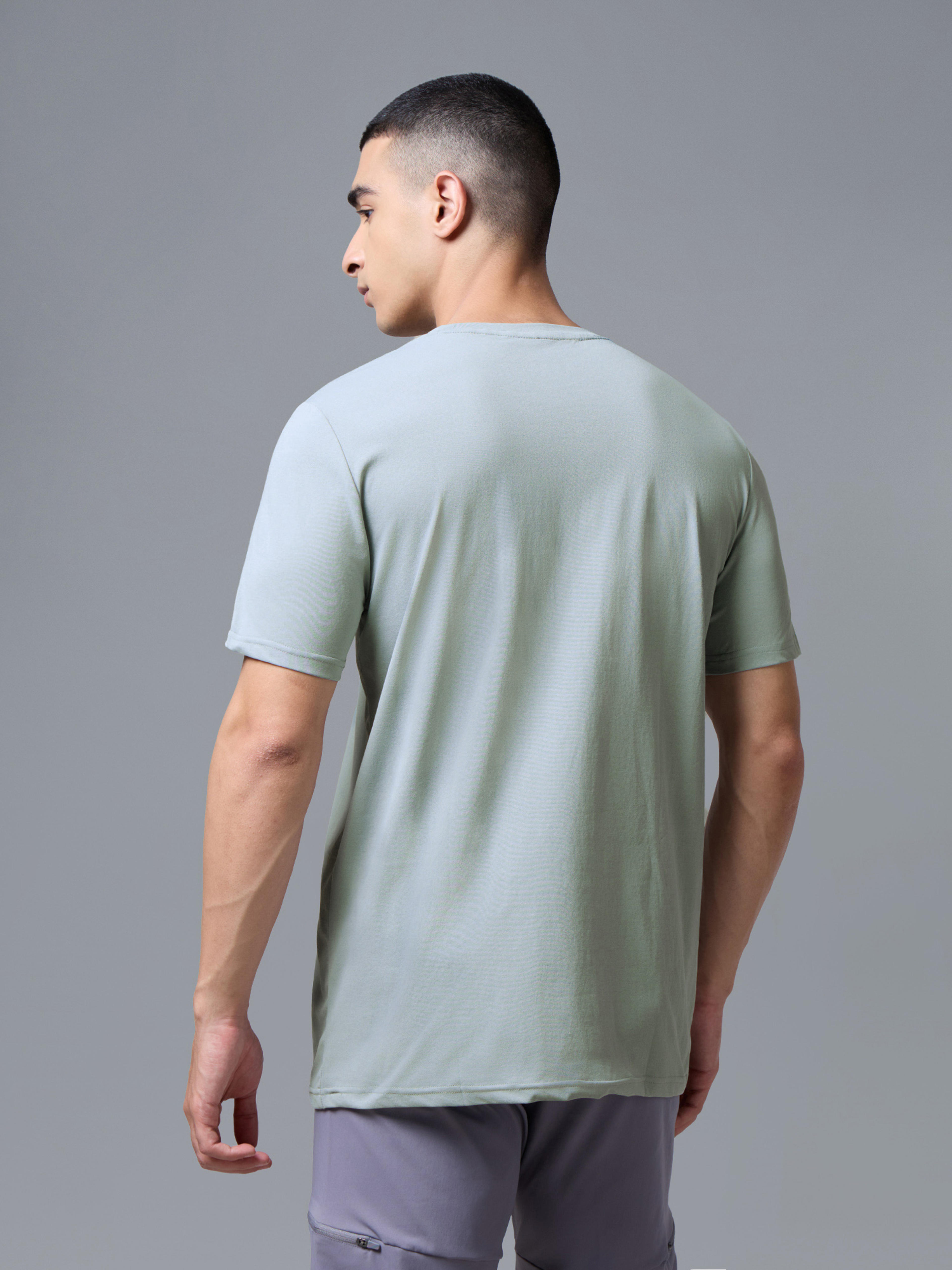Men Printed Slim Fit Round Neck T-shirt with COTFLEX in Aqua Grey - 3