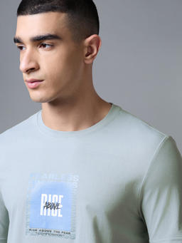 Men Printed Slim Fit Round Neck T-shirt with COTFLEX in Aqua Grey - 4