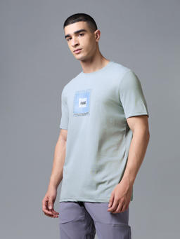 Men Printed Slim Fit Round Neck T-shirt with COTFLEX in Aqua Grey - 5