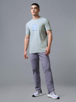 Men Printed Slim Fit Round Neck T-shirt with COTFLEX in Aqua Grey - 6