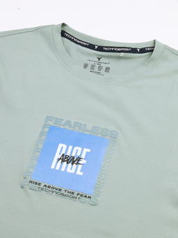 Men Printed Slim Fit Round Neck T-shirt with COTFLEX in Aqua Grey - 7