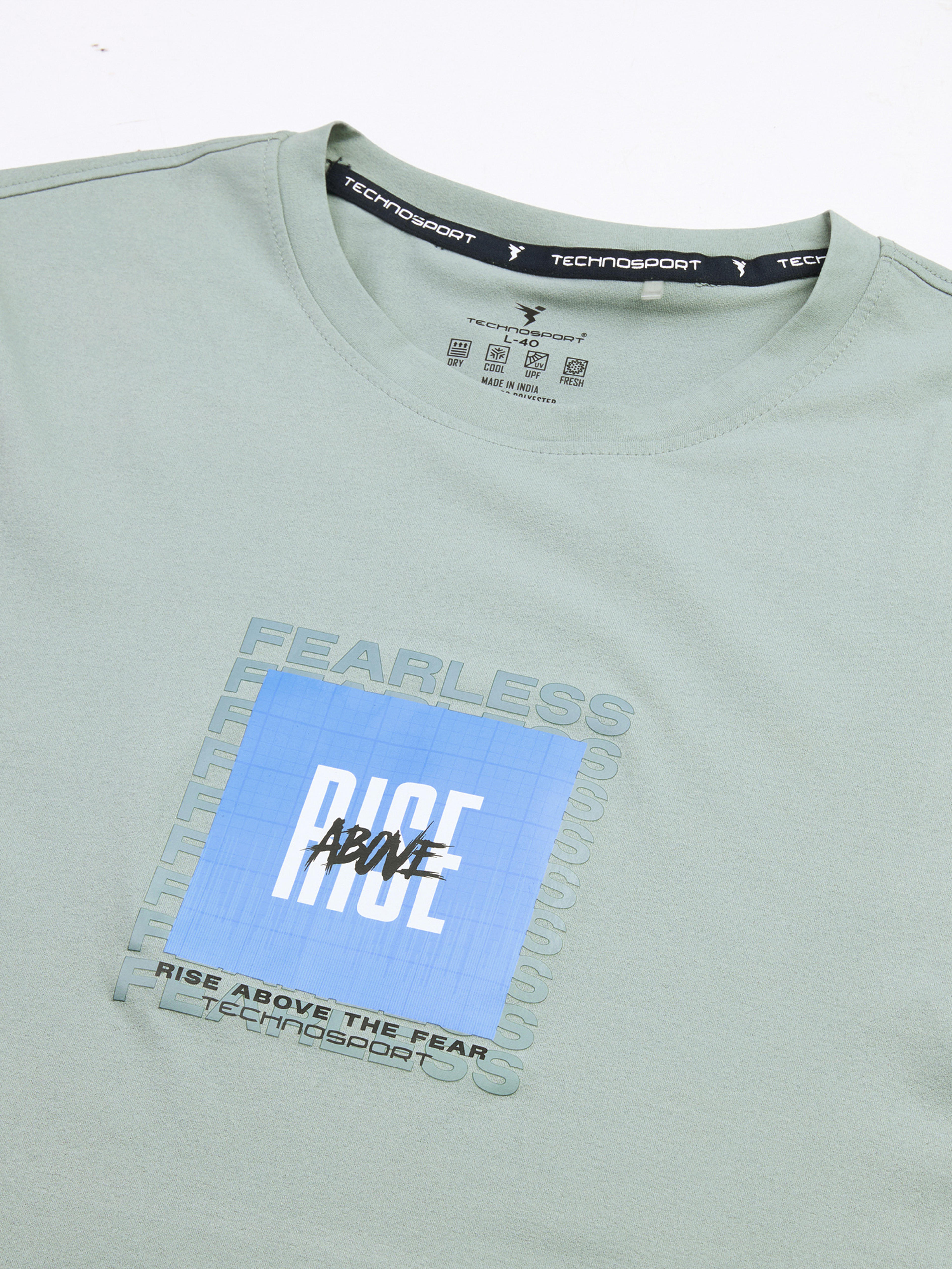 Men Printed Slim Fit Round Neck T-shirt with COTFLEX in Aqua Grey - 7