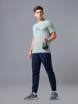 Men Printed Slim Fit Round Neck T-shirt with COTFLEX in Aqua Grey - 6