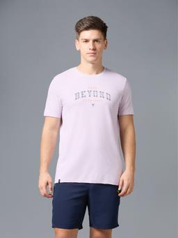 Men Printed Slim Fit Round Neck T-shirt with COTFLEX in Lilac - 2