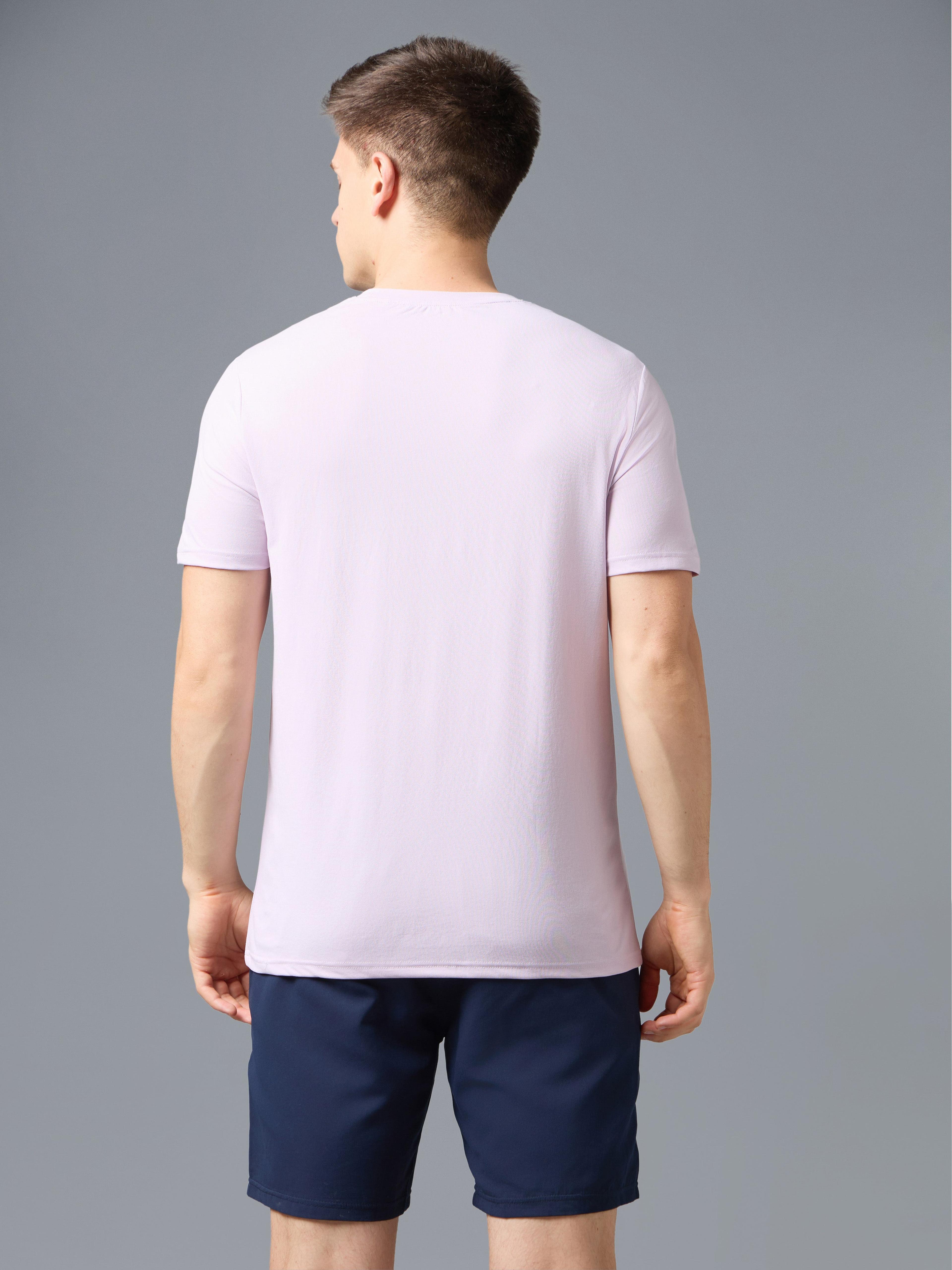 Men Printed Slim Fit Round Neck T-shirt with COTFLEX in Lilac - 3