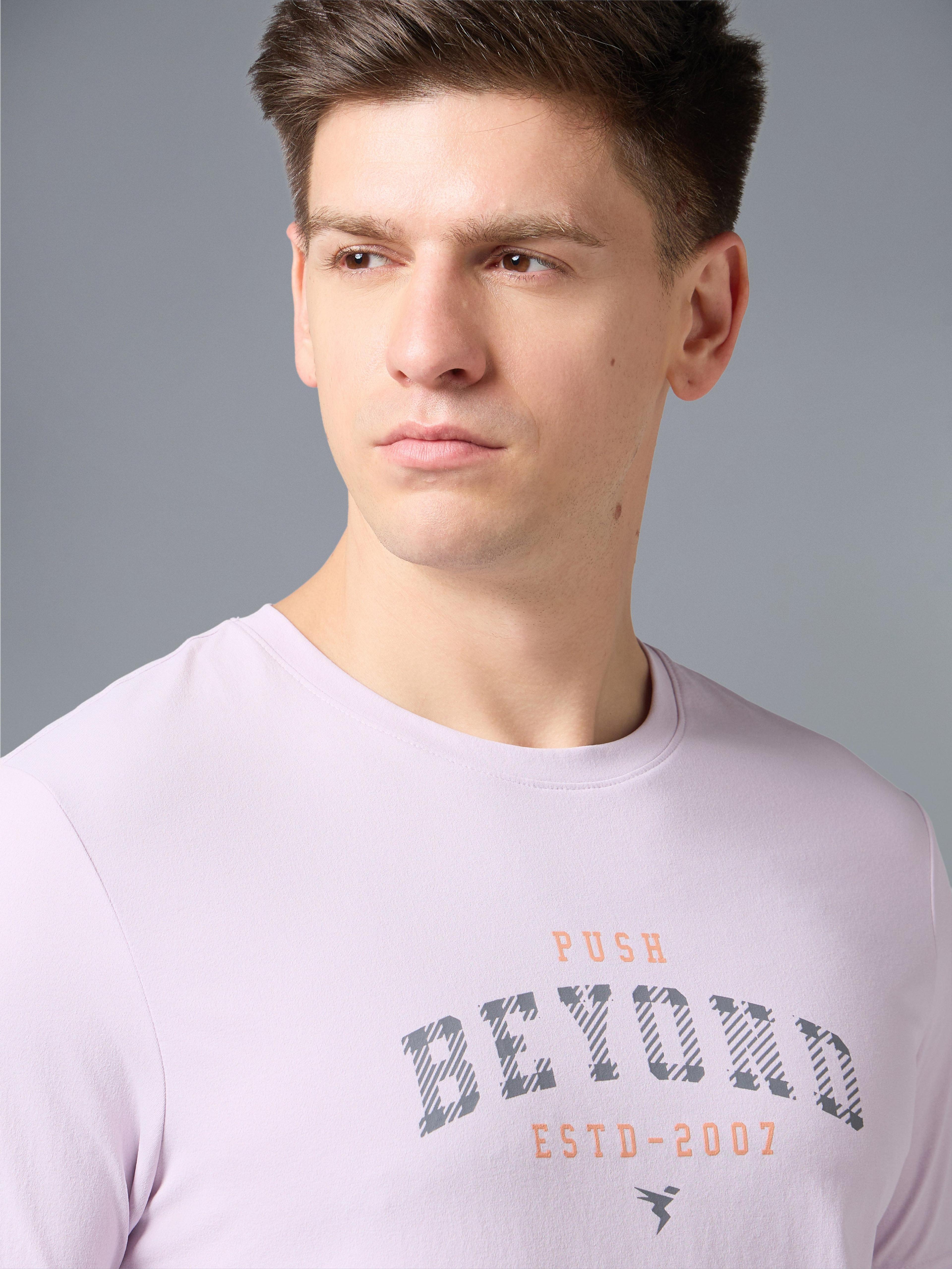 Men Printed Slim Fit Round Neck T-shirt with COTFLEX in Lilac - 4