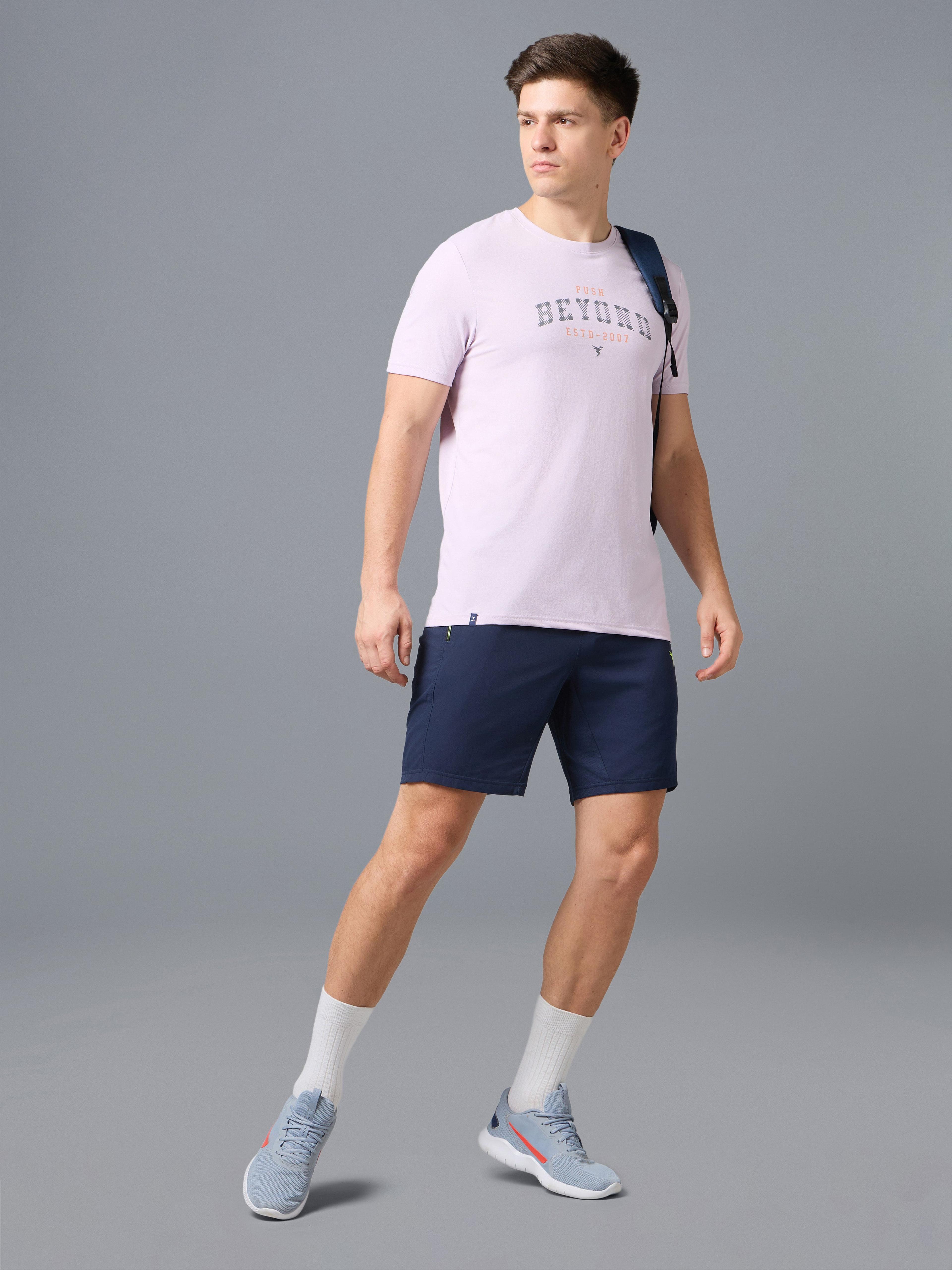 Men Printed Slim Fit Round Neck T-shirt with COTFLEX in Lilac - 6